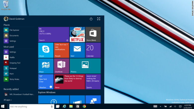 Windows 10 start menu